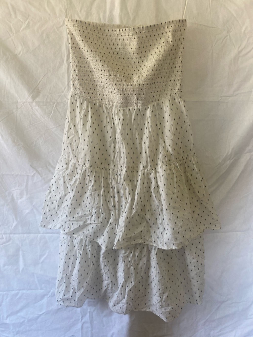 H&M White Strapless Tiered Eyelet Maxi Dress